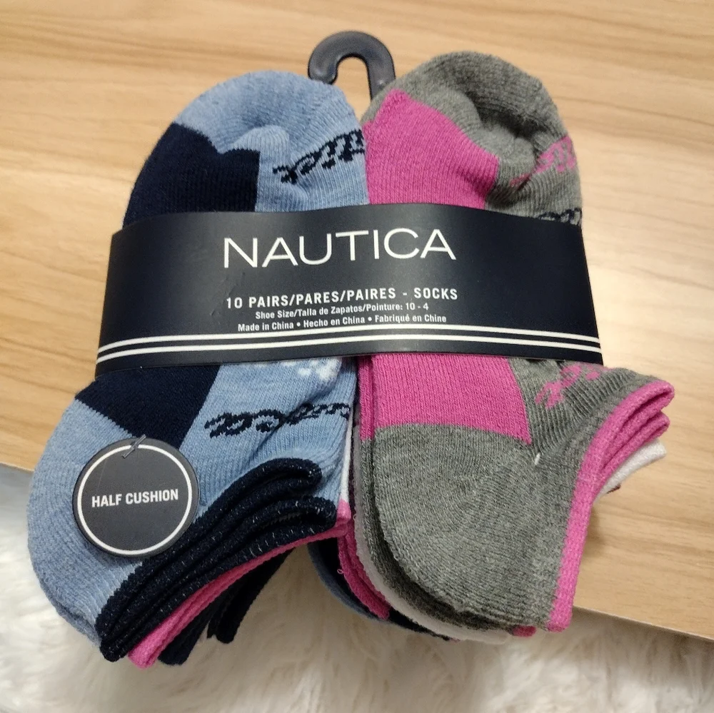 Nautica 10 Pairs Half Cushion Socks Multi-Pack Girls shoe size 10-4 New